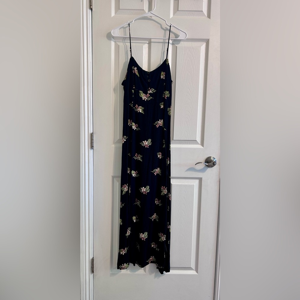 Volcom Black Tropical Floral Maxi Sundress - Pink & Green Accents Sz L